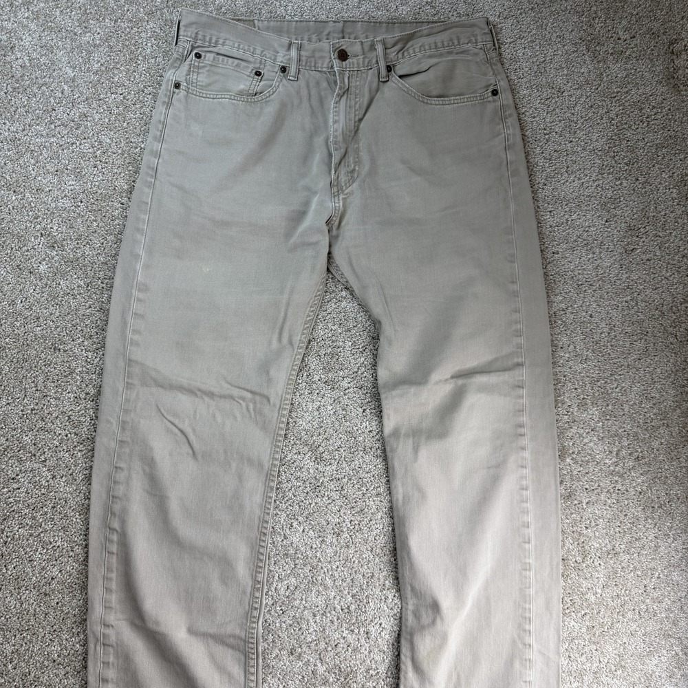 Levis 505 Regular Fit Jeans Mens 36x34 Light Wash Beige Denim Straight Casual